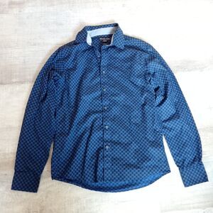 MICHAEL KORS Mens Shirt MK Logo Allover Long Sleeve Size S Navy Blue